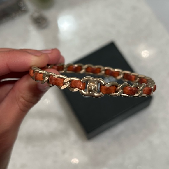 Chanel CC Orange Leather Woven Chain Bangle Bracelet 21CM - Picture 4 of 10